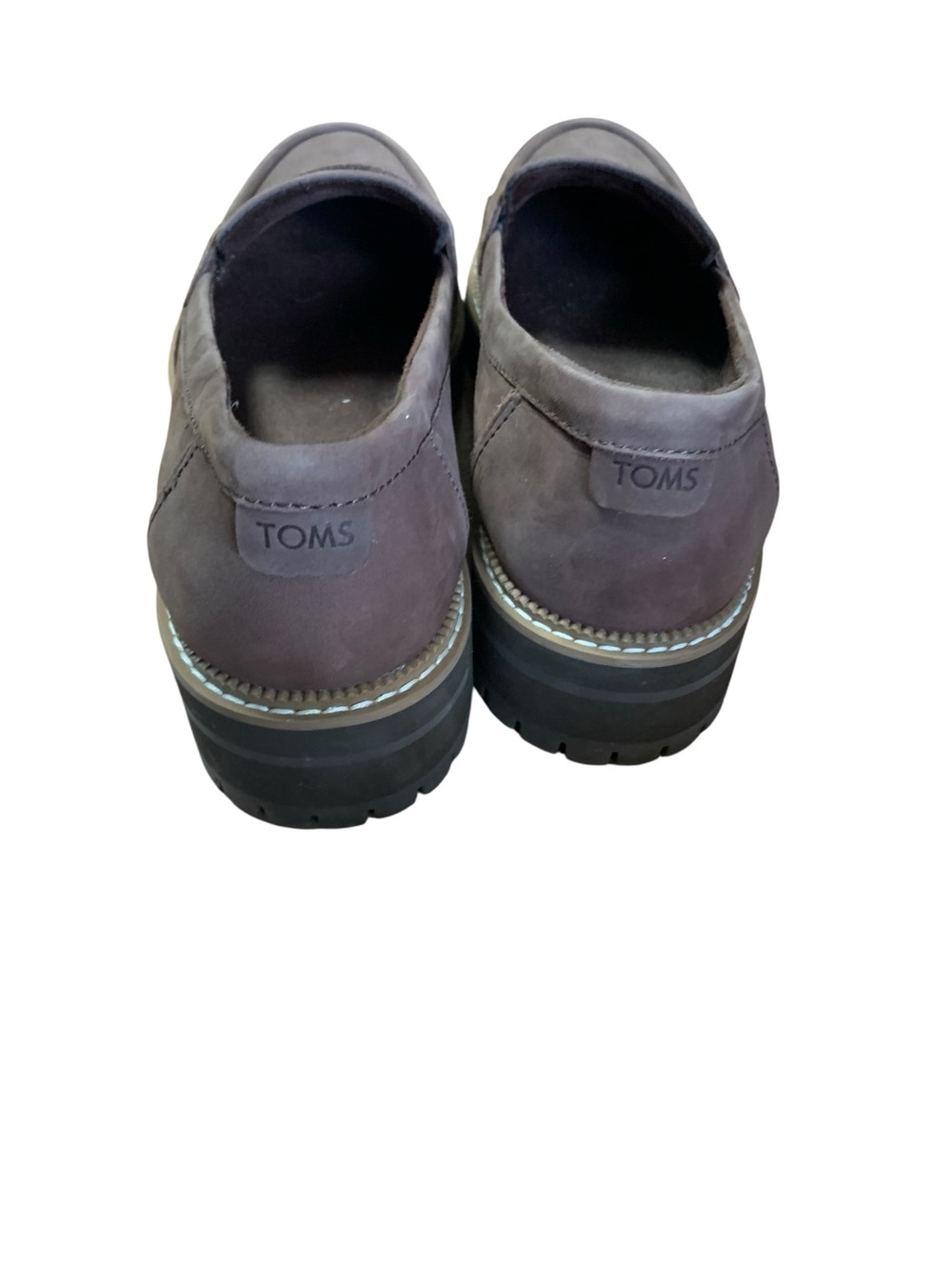 Toms size 9 heeled chunky Women's Brown Nubuck Penny Loafers - Picture 8 of 10
